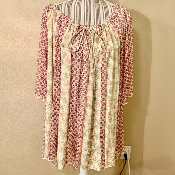 Free People Tunic Top XS Oversized Sheer Mesh Floral Panels Boho Cottagecore - Picture 1 of 14